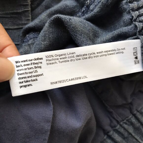 Eileen Fisher Chambray Blue Organic Linen Casual Pull Cropped Pants L - Picture 8 of 9